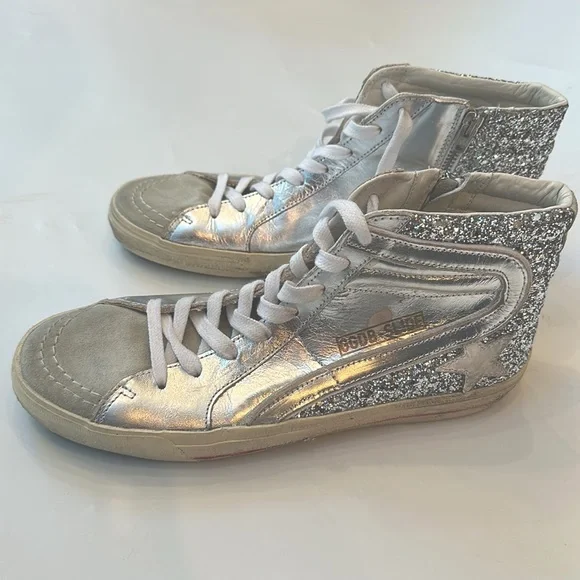 Golden goose Women's Slide Glitter High Top Sneakers 41